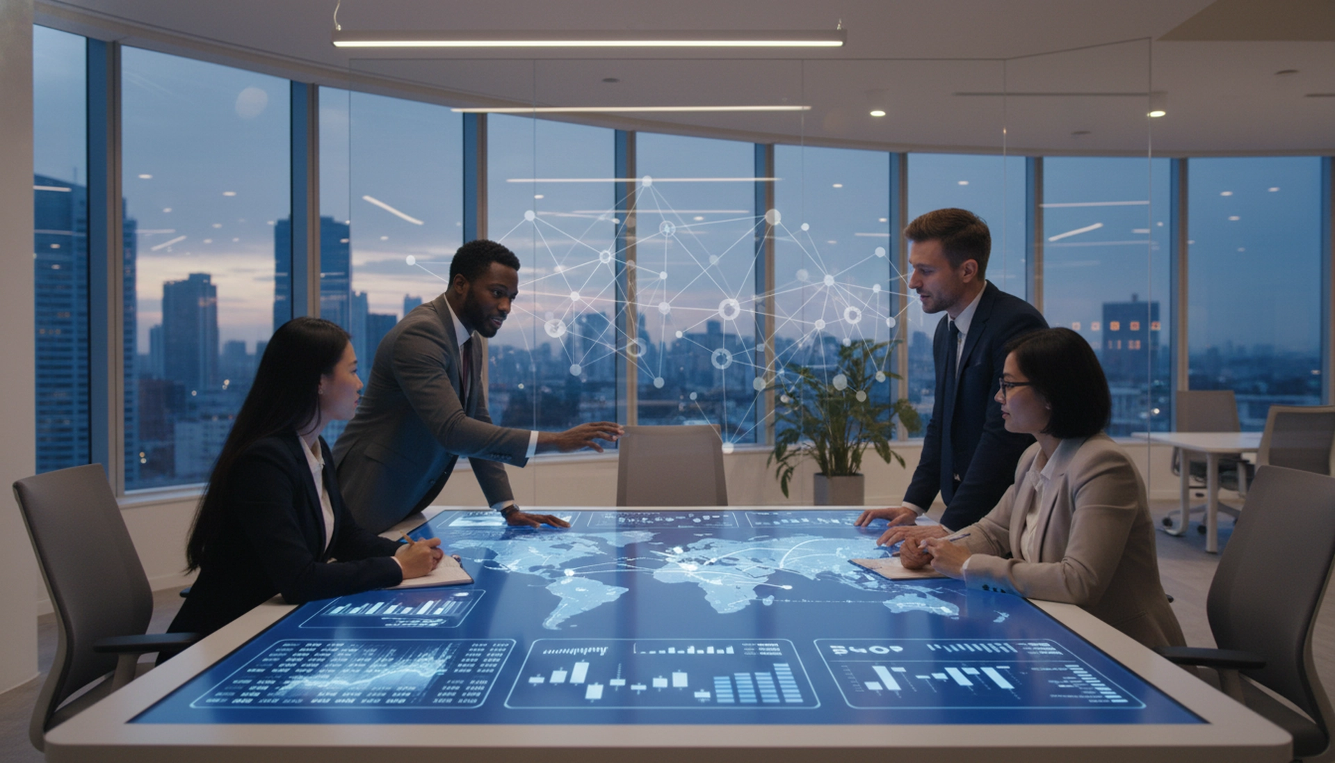Equipe global de negócios com rede internacional